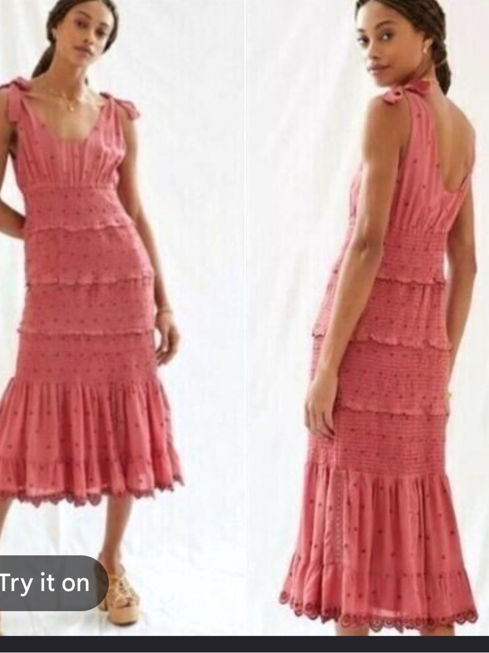ANTHROPOLOGY Forever That Girl Eyelet maxi rose coral XL tiered Dress rare